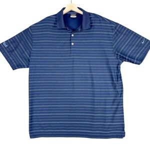 Nike Golf Polo Shirt Mens 2XL Blue Stripe Dri-FIT Mack Trucks Logo Performance